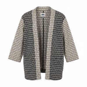 Old Navy Jacquard Open Front Jacket Size Medium Cream and Black Patterned